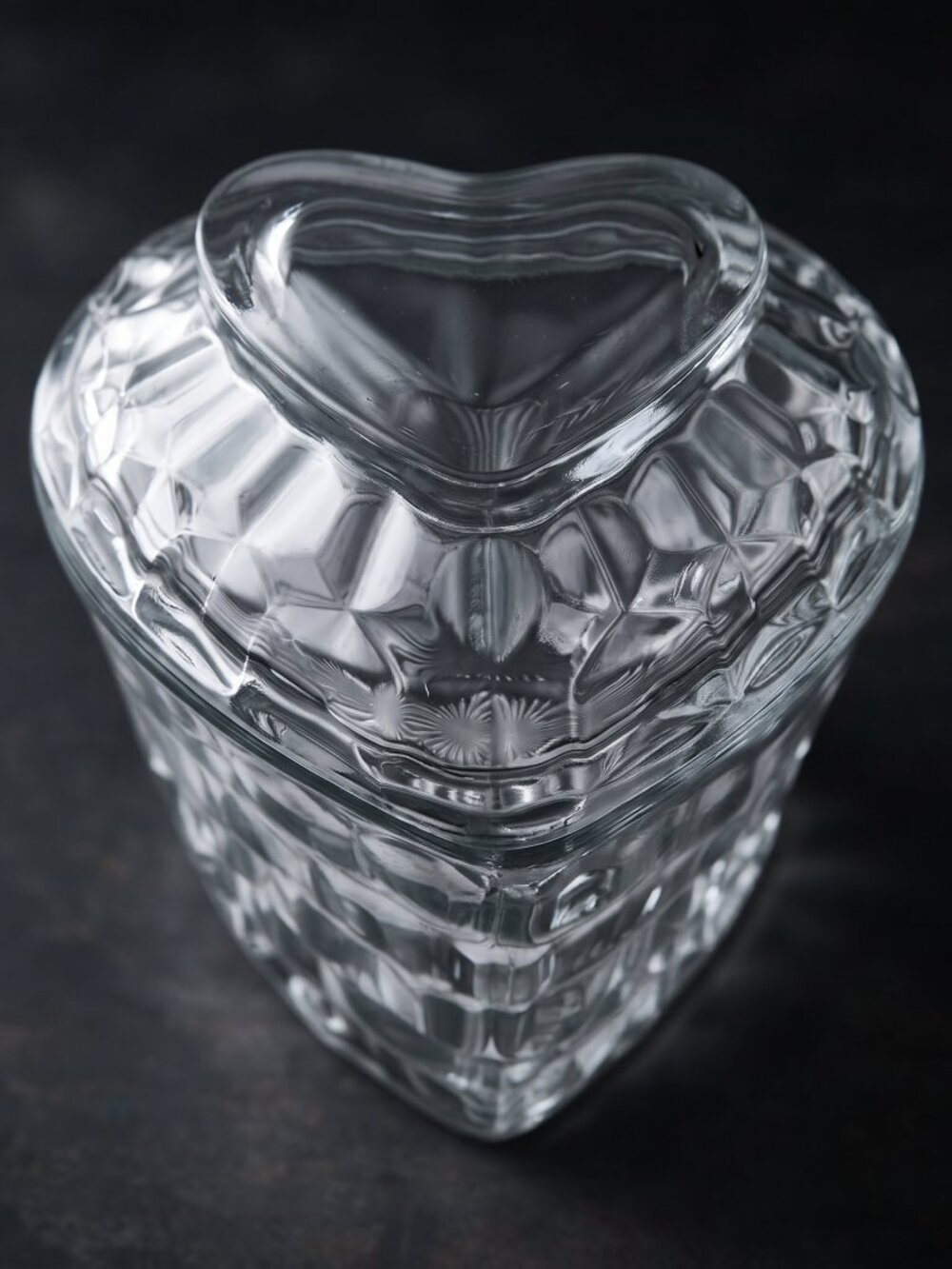 Homco Clear Glass Heart Shaped Small Lidded Trinket Box